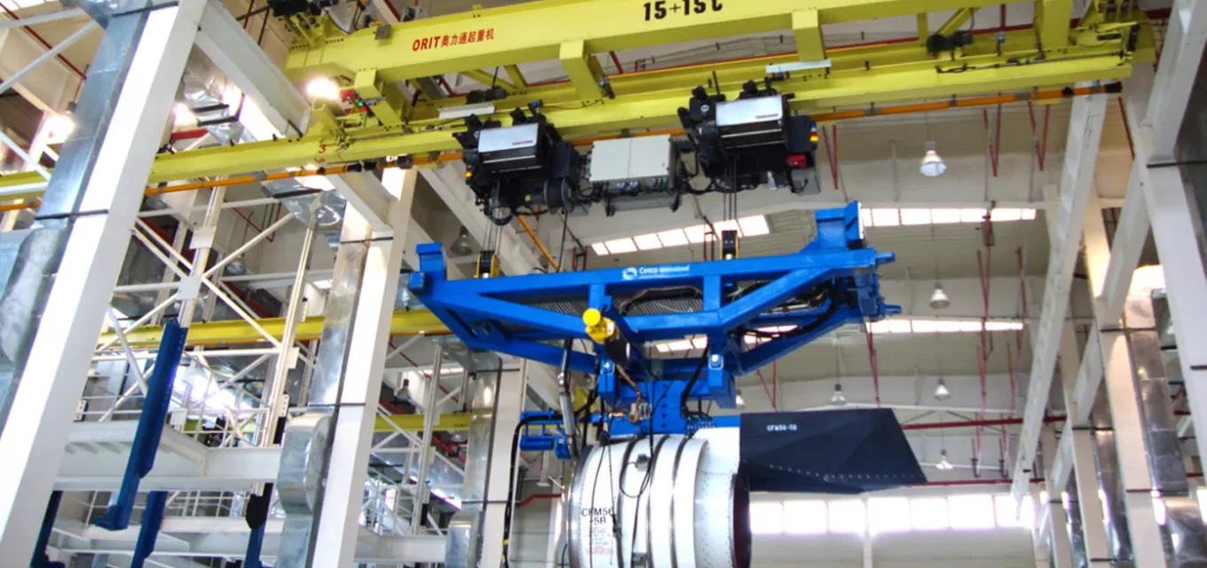 Oritcranes' aircraft engine handling system for Pratt & Whitney significantly optimizes engine flow efficiency, enhancing both hoisting operations and turnover rates to accelerate aircraft maintenance cycles.